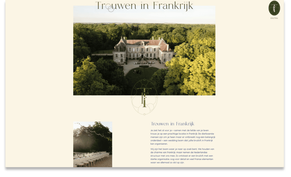 Trouwen in Frankrijk, een WordPress website gemaakt door Go2People.