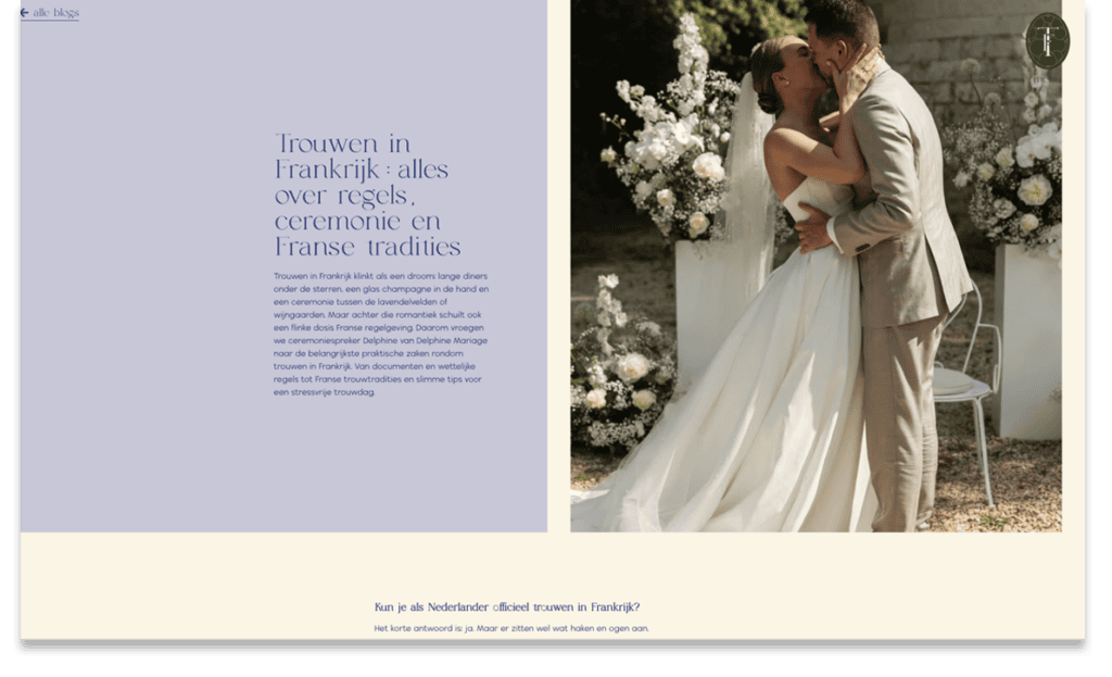 Trouwen in Frankrijk, een WordPress website gemaakt door Go2People.